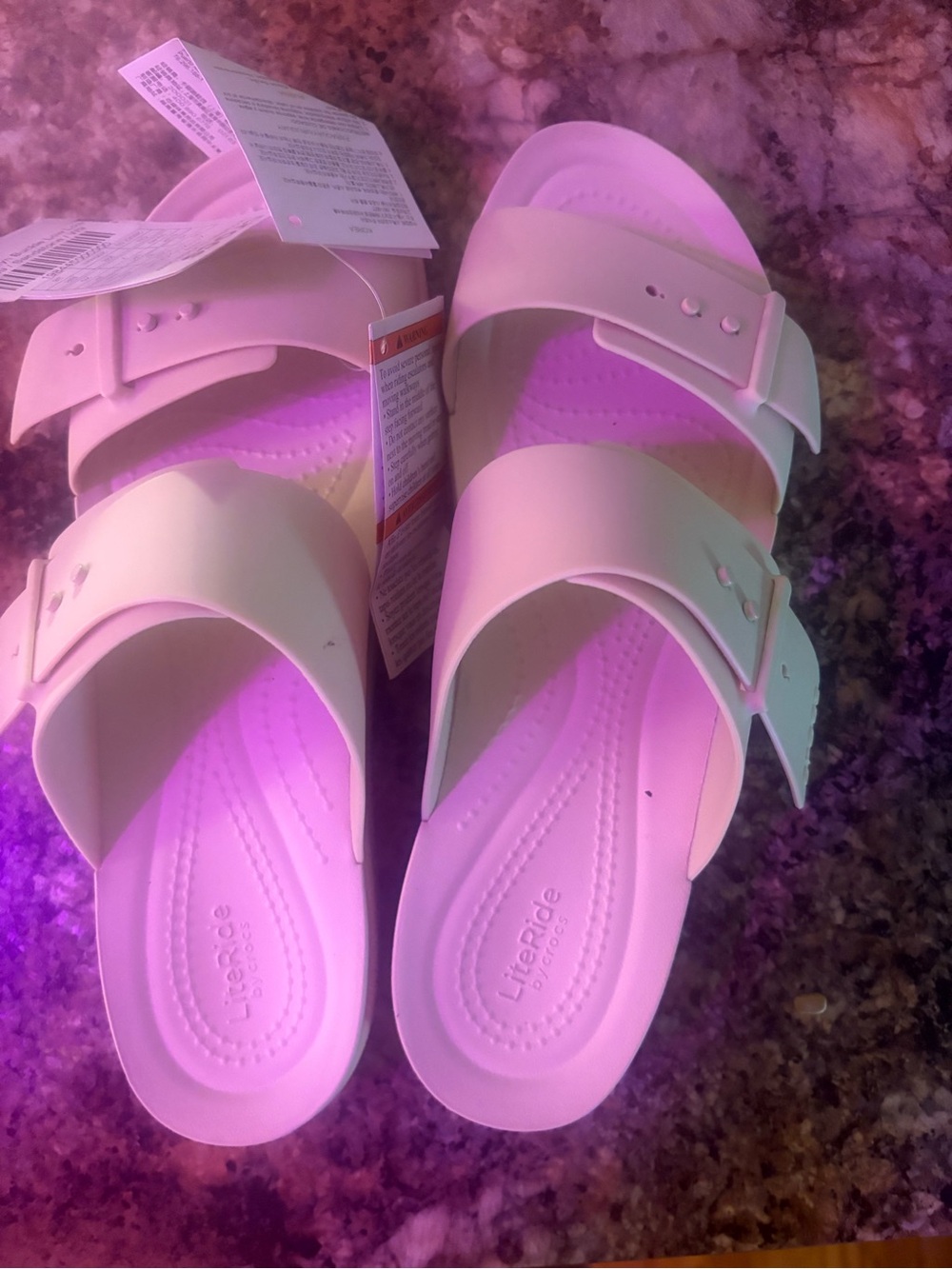 CROCS Women's Pastel Pink Double-Buckle Slide Sandals